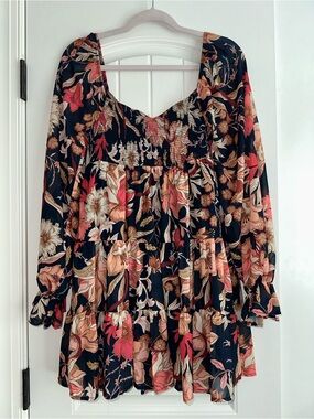 Baltic Born Navy Floral Long Sleeve Smocked Mini Dress